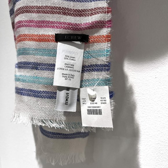 J.CREW NWT Multicolor Stripe Linen & Cotton Scarf in Linen Fuchsia - Picture 2 of 4
